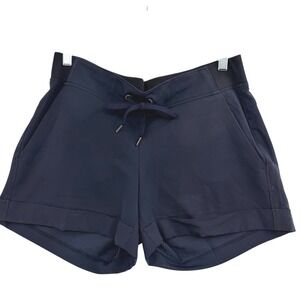 Athleta Mid Town Shorts Size 8 Navy Blue Cuffed Hem Drawstring 4" inseam